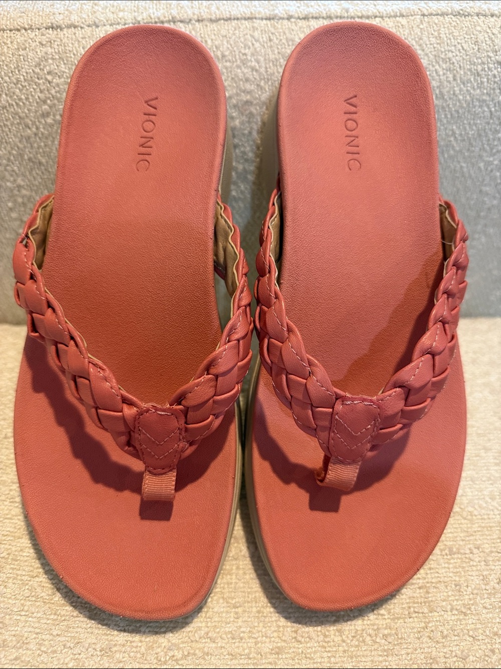 Vionic Braided Coral Platform Flip Flops